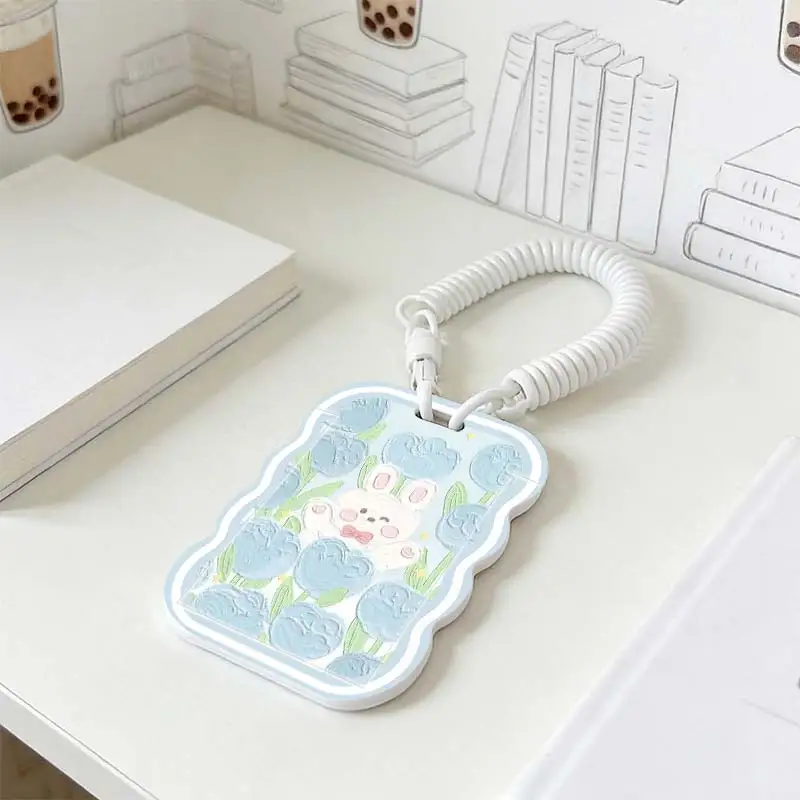 Cards Cover for Stretchable Spring Cord Kpop Photocard Holder Photo Protector Student Bus/Meal Card Protection Case