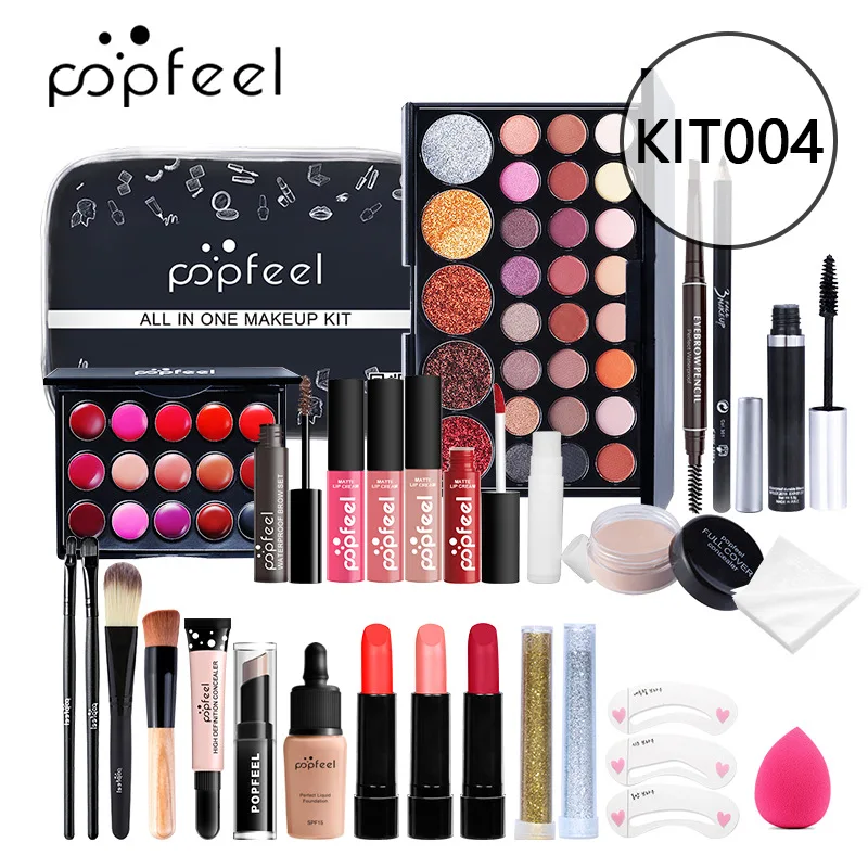 Popfeel conjunto completo de maquiagem leve caixa de presente conjunto de maquiagem para iniciantes do sexo feminino combinação de maquiagem inclui sobrancelha delineador sombra