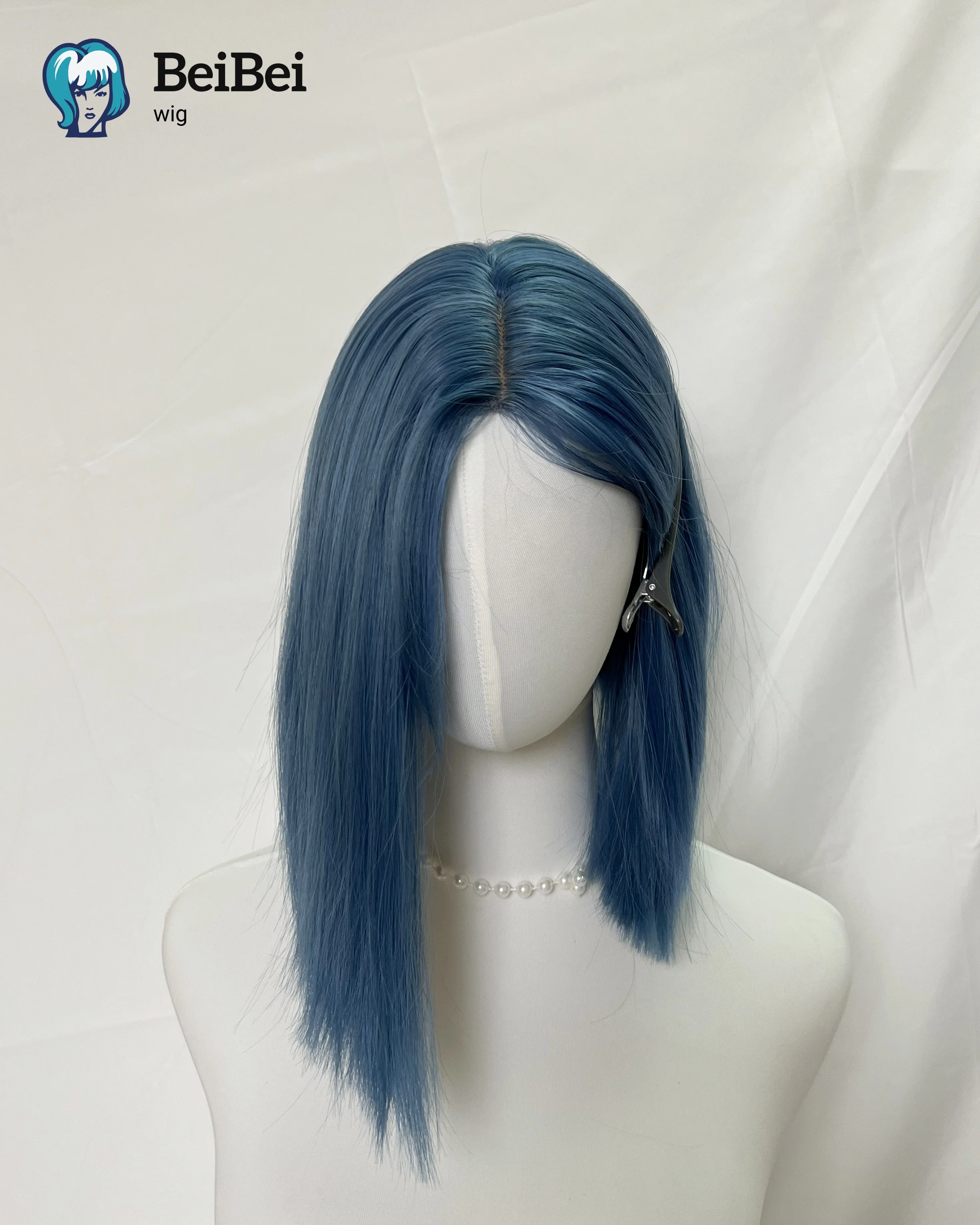 BeiBei Peruca Azul Escuro para Mulheres da Moda 12 Polegadas Mar Profundo Azul Curto Reto Peruca Perucas Sintéticas para Cosplay Uso Diário