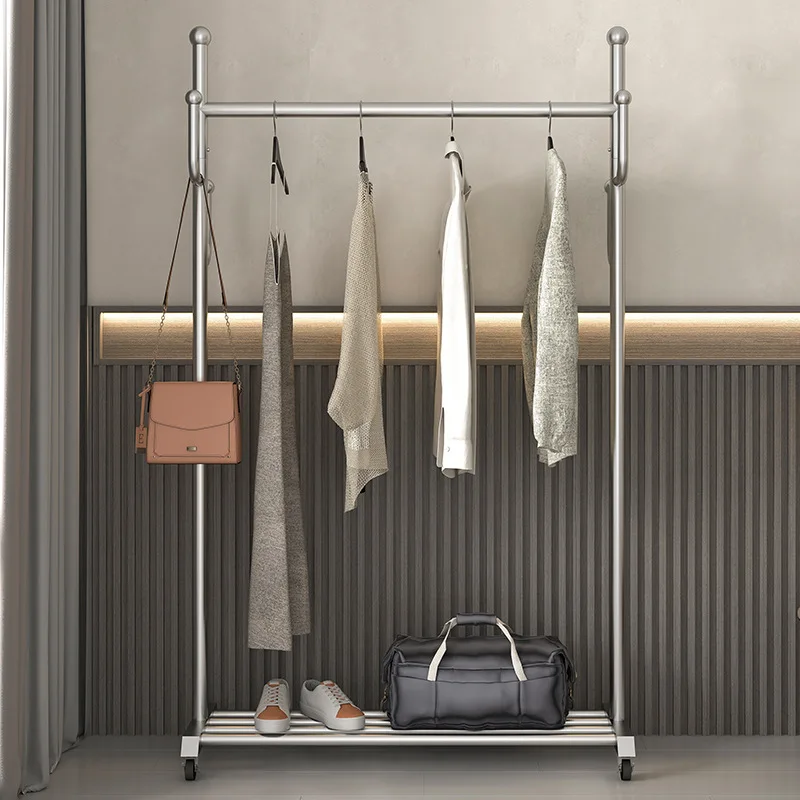 Вешалка для одежды Вешалка из нержавеющей стали Многофункциональная напольная сушилка для одежды Серебристая бытовая крытая мобильная вешалка с колесиками