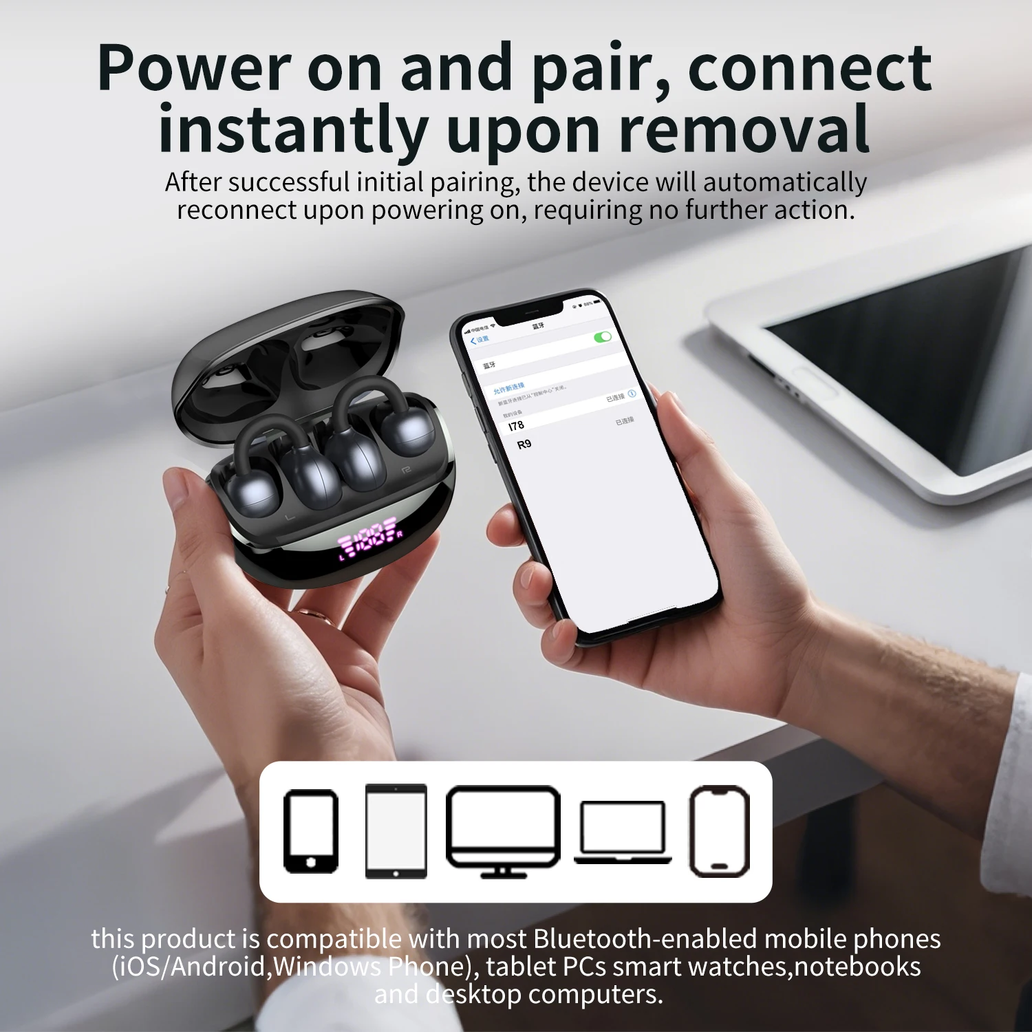 الأصلي الأذن كليب R9 سماعات بلوتوث شاشة ديجيتال سماعات ENC سماعات إلغاء الضوضاء سماعة رأس لاسلكية مع هيئة التصنيع العسكري