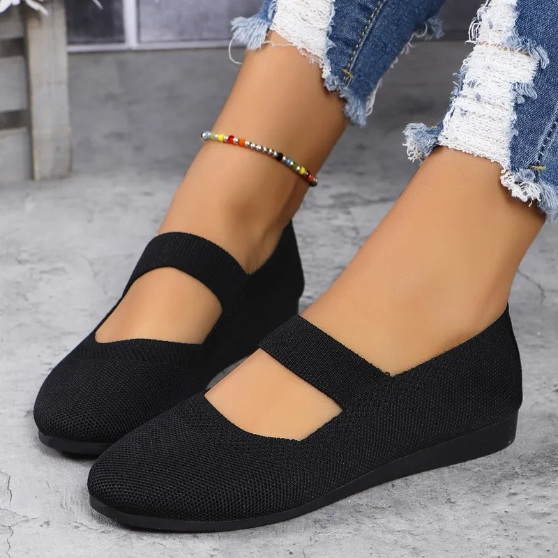 

Autumn New Womens Fashion Round Toe Flat Non-Slip Womens Shoes Solid Color Mesh Shallow Mouth Slip-On Women Shoes Large Size