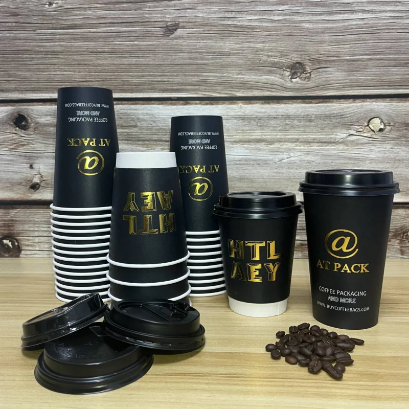 Customized productCustom Printed Eco Friendly Takeaway 6Oz 8 Oz 12Oz Disposable Double Wall Black Coffee Cup Paper Hot Coffee Cu