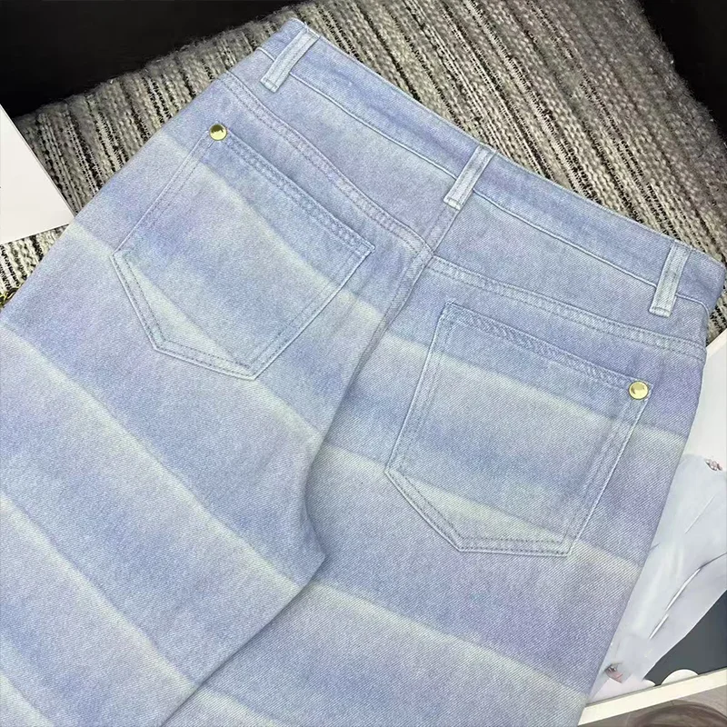 جينز نسائي فضفاض واسع الساق مخطط بألوان فاتحة عالية الجودة-بنطلون على الطراز الكوري ملابس نسائية 25121122 #3