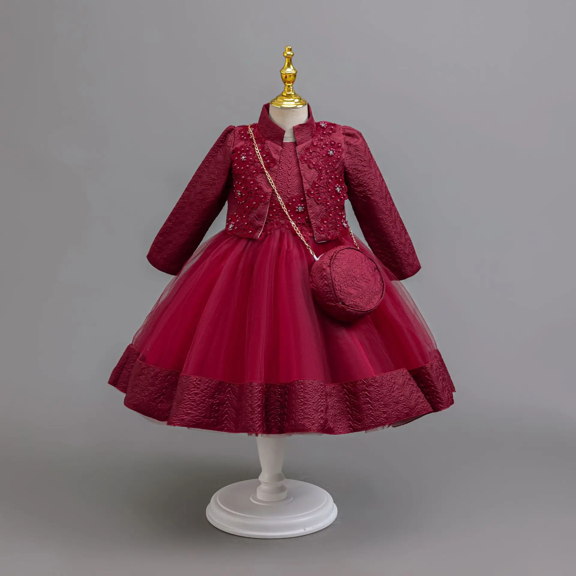 طقم فستان الأميرة للأطفال على شكل زهرة عتيقة من HETISO بأكمام طويلة راقية للأطفال والبنات فستان رسمي للحفلات هدية عيد الميلاد