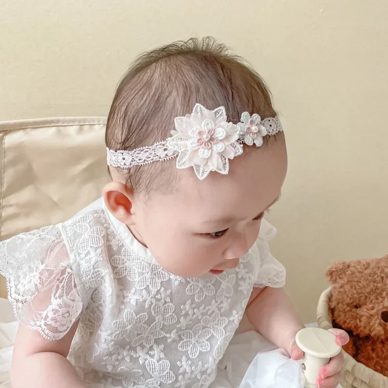 0-12M Girls Baby Headbands First Birthday Wedding Lace Princess Hair Band Infant Toddler One Hundred Days  Girl Accessories