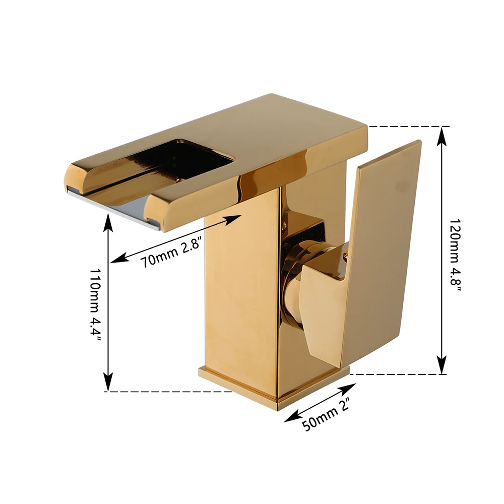 Monite LED Bathroom Basin Faucet Golden Deck Mounted Three Types Of Lighting Single Hole Waterfall With Hot Cold Water Mixer Tap