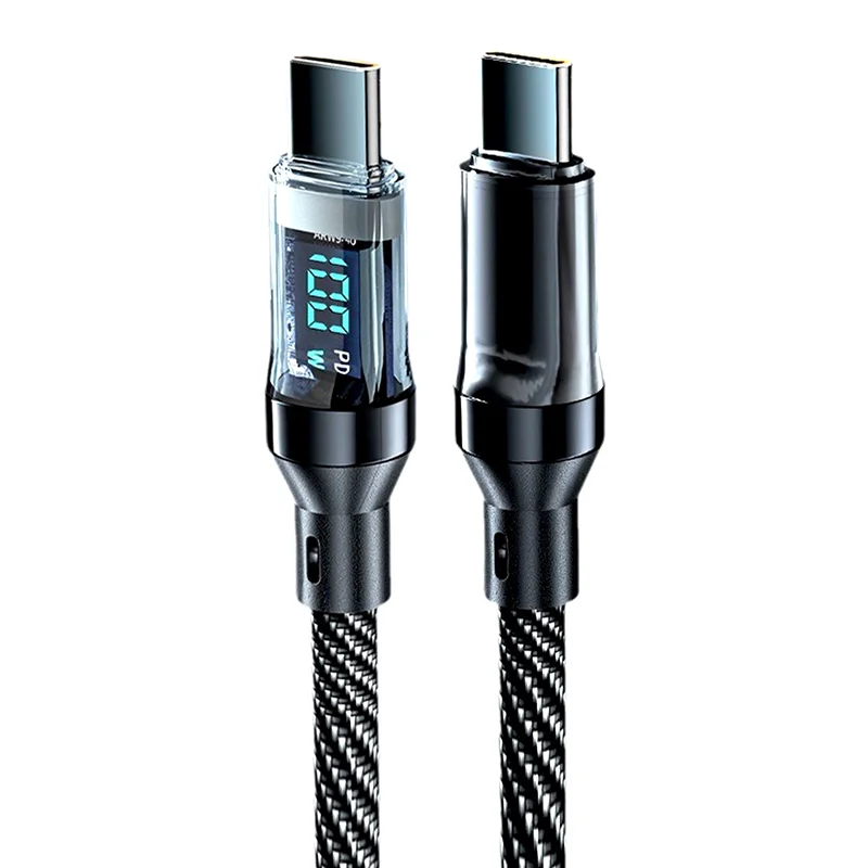 قطعة واحدة لهاتف هواوي سلك بيانات شحن سريع 120 وات شحن سريع للغاية من النوع C كابل USB شاشة رقمية LED