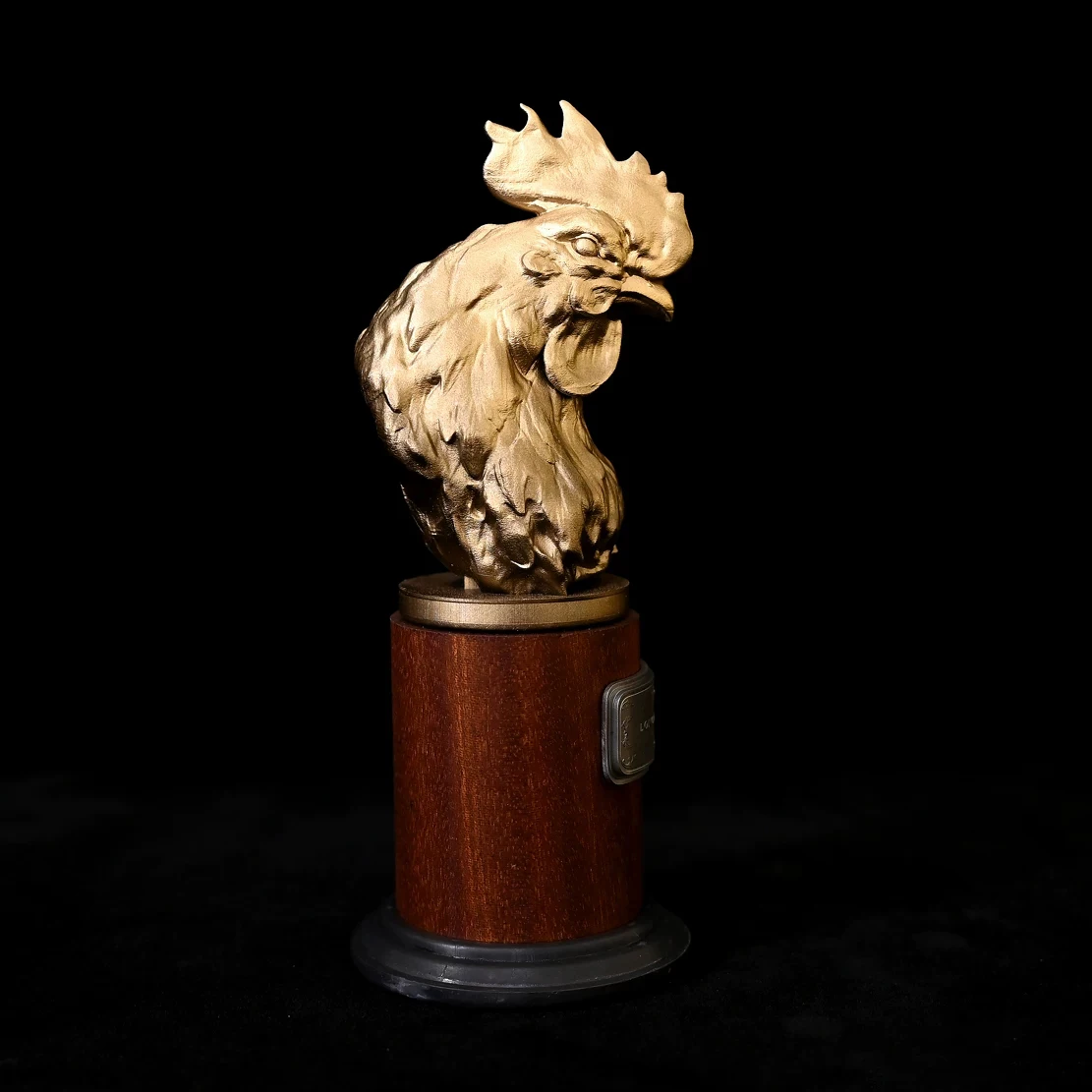 Golden Rooster Head Bust 170mm Hand-Painted Resin Statue Zodiac Desk Decor