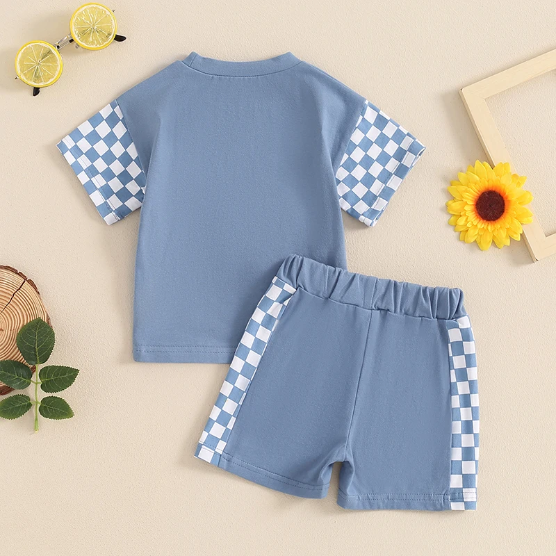 

Toddler Baby Boy Summer Clothes Mamas Boy Set Fuzzy Letter Checkered Shirt Plaid Shorts Baby Boys Mothers Day Gift