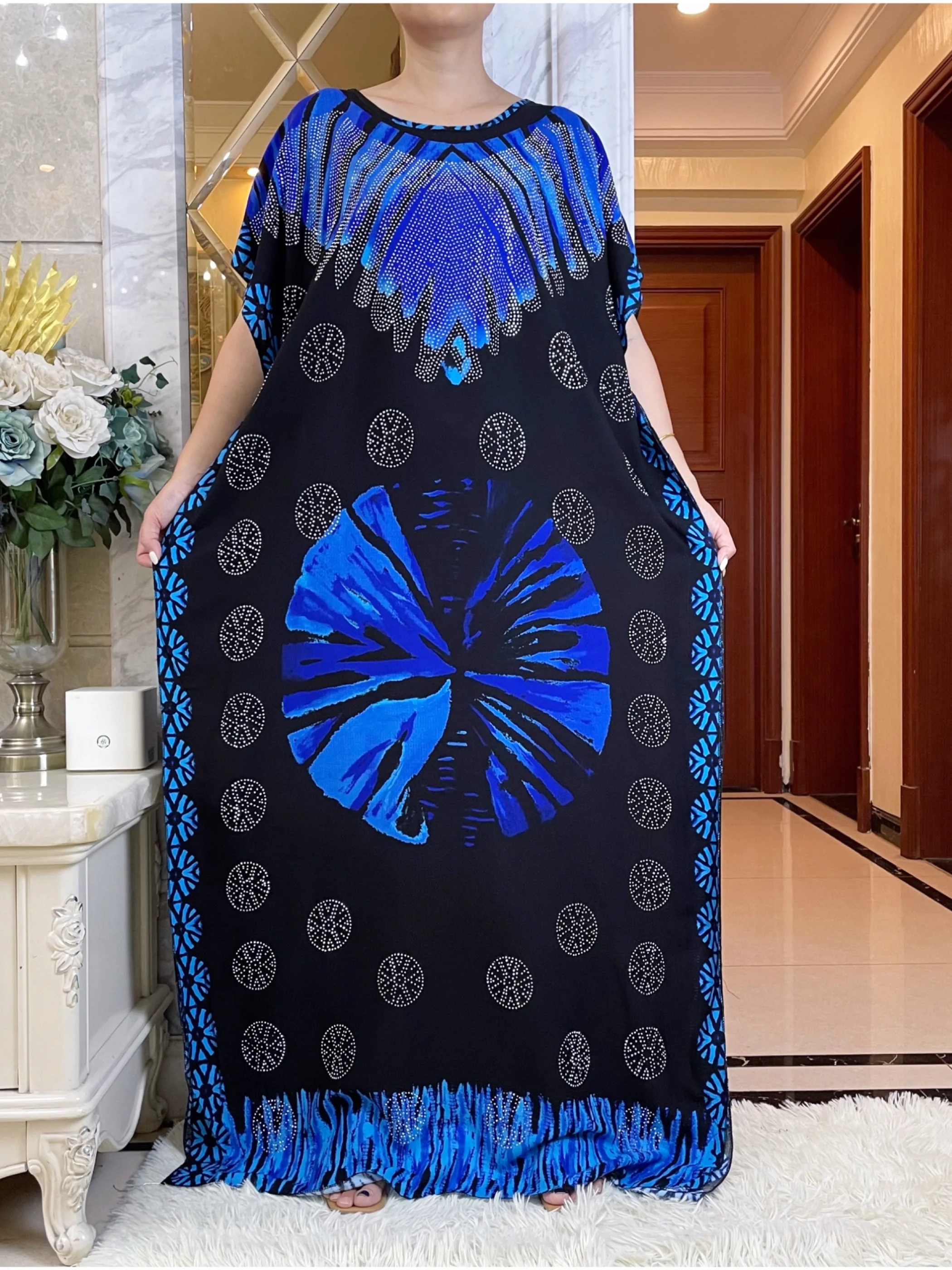 2023 Good Quality Summer Short Sleeve Dress With Big Scarf Dubai Muslim Diamond Abaya Dashiki Fashion Cotton Fabric Islam Dress