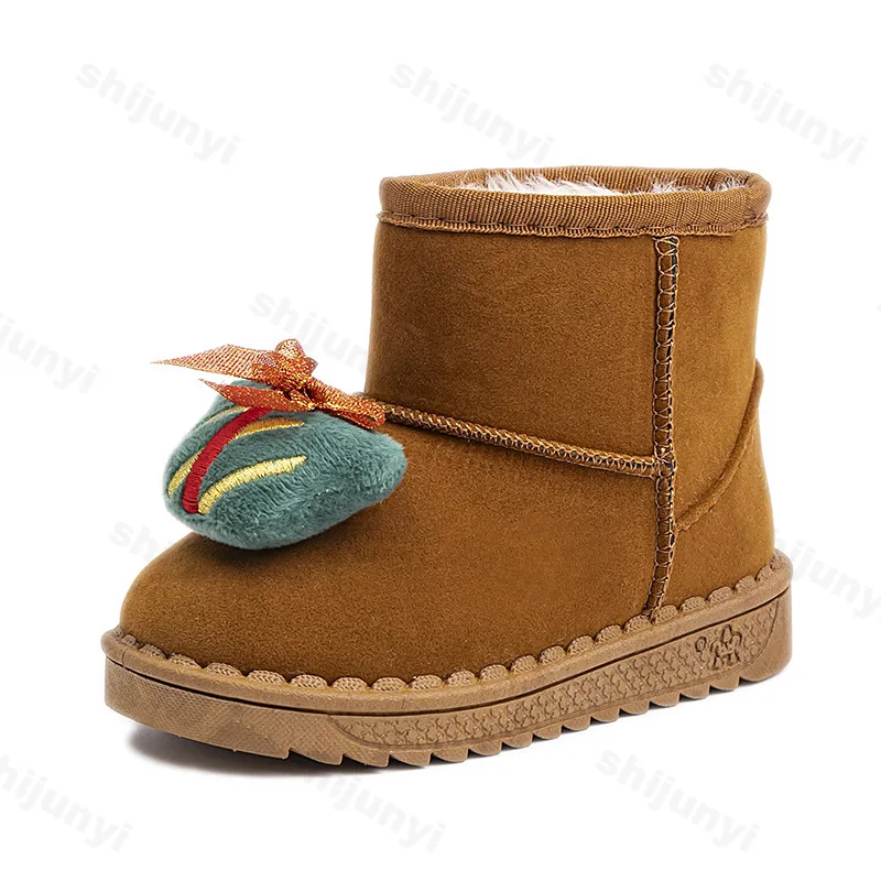 2025 Fashion Children Christmas Elk Cotton Snow Boots Girls Boys Warm Casual Shoes Kids Ankle Boots Winter Non-slip Cotton Shoes