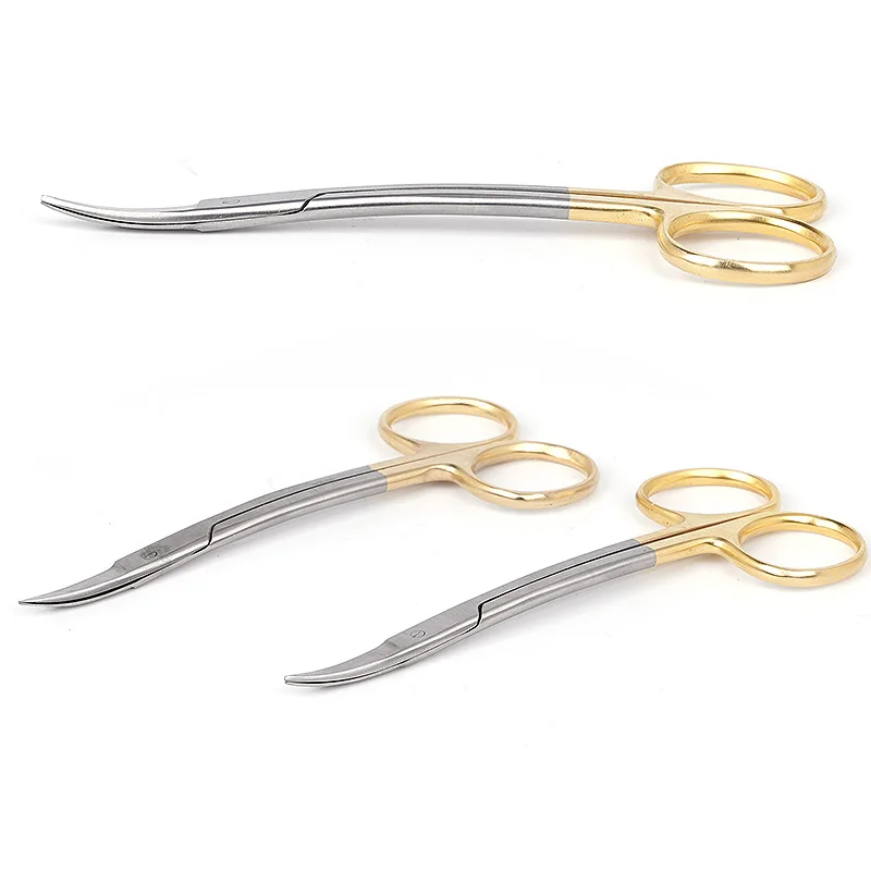 Dental Surgical Scissors Double Curved S Scissors Gold Plated Handle Stainless Steel Medical Tool