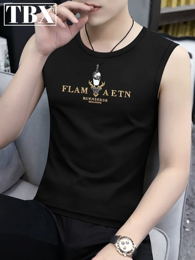 

Мужская летняя спортивная майка из ледяного шелка: тонкая, дышащая, с круглым вырезом, для делового стиля