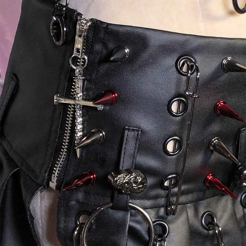 

Punk Rock Studded Grunge Y2K Vegan Leather Teen E-Girls Emo Harajuku Hand Made DIY Eco 90s Gothic Skirts Goth Kawaii