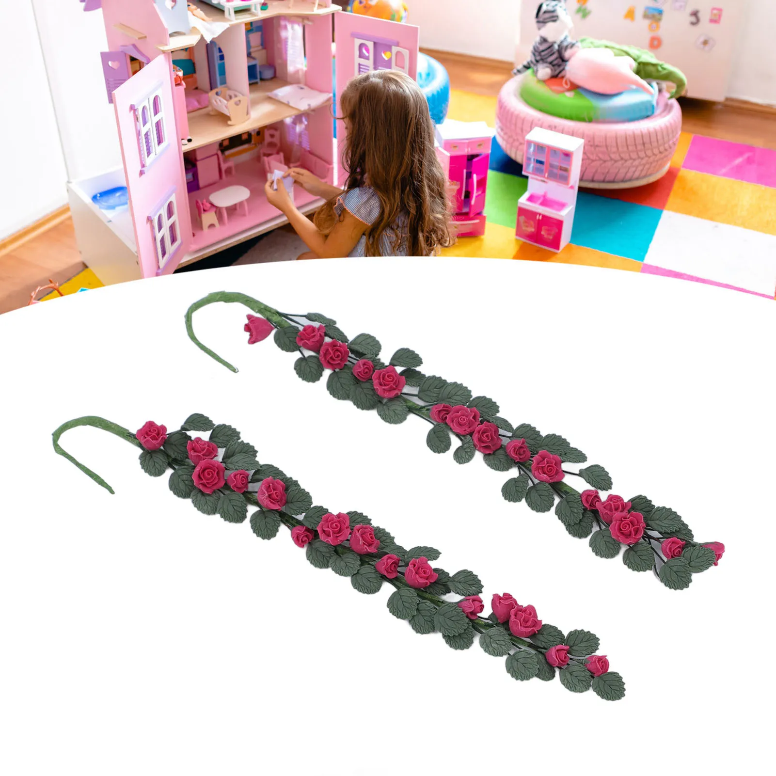

ZK20 2pcs 1:12 Miniature Swing Vine Doll House Accessories Decorative Ornament Clay Doll House Swing Rose Vine for DIY Purple