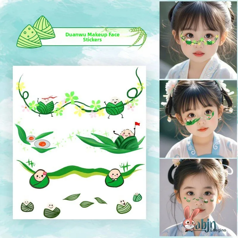Decorative Stickers Dragon Boat Festival Tattoo Eyebrow Drawing Creative Face Park Atmosphere Performance Zongzi Pattern