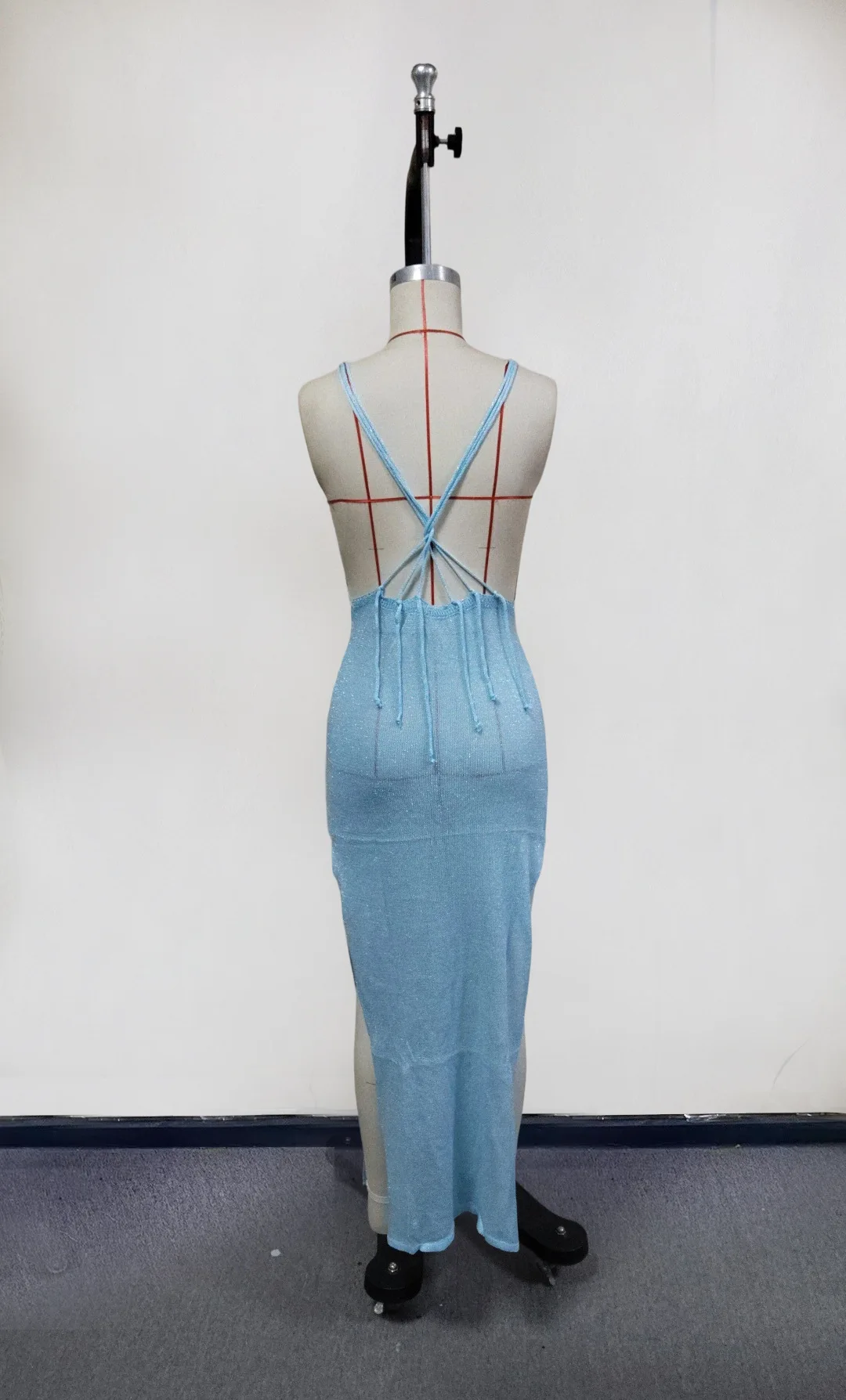 セクシーなシースルーニット、バックレス、レースアップ、スリット入りボディコンビーチドレス、2025年夏、レディース、無地、ホルターネック、ホリデー水着カバーアップ