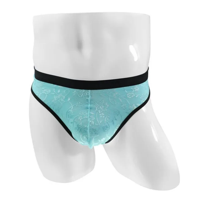 Men's Floral Lace T-Back Thong, Semi-Transparent Patterned Underwear