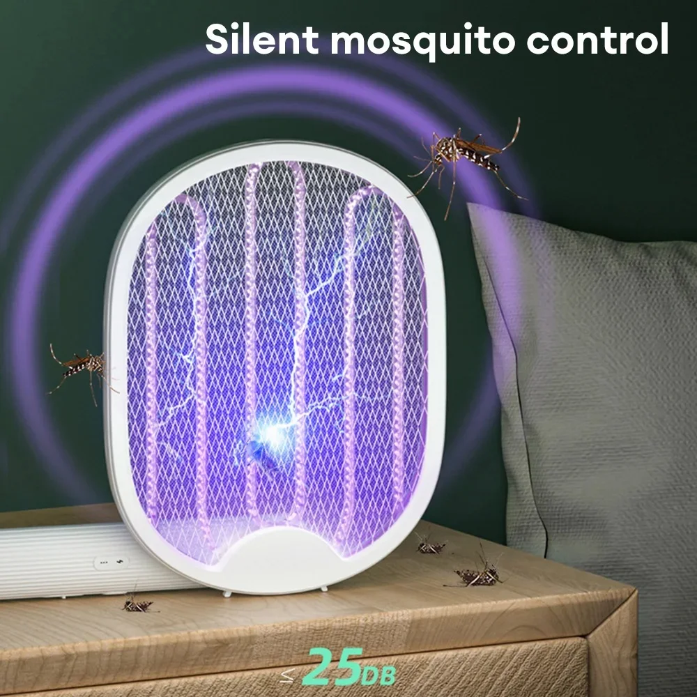 USB Charging Electric Mosquito Swatter LED UV Light Mosquito Killer Fly Handheld Insect Bug Zapper For Bedroom Bedside Insects