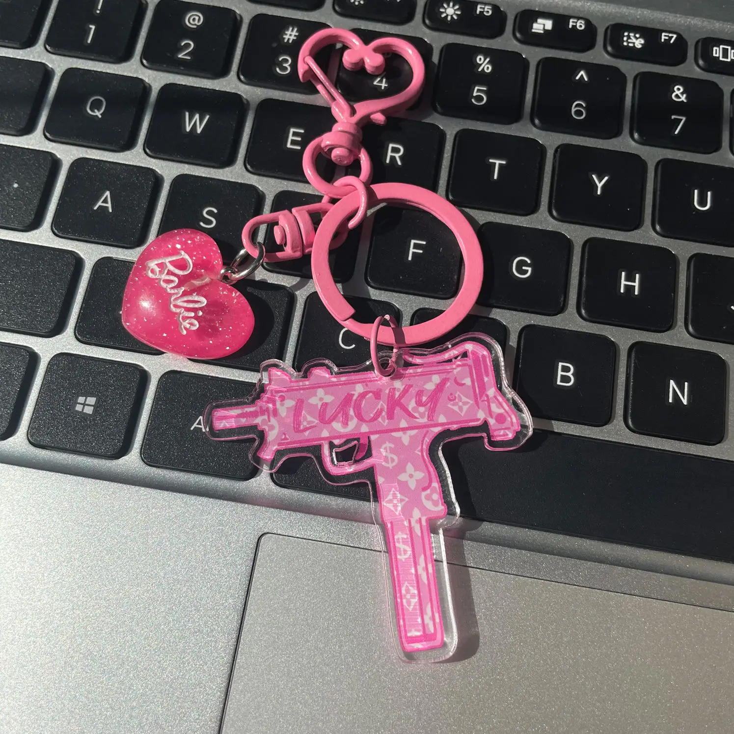 Car Keychain Miniso Barbie Acrylic Girl Toy Love Pendant Student Creativity Kawaii Bag Accessories Cartoon Decor Birthday Gift