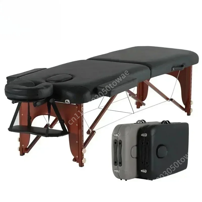 Portable Folding Massage Table with Wooden Frame, Adjustable Spa Bed with Headrest & Carry Bag for Massage Therapy & Tattoo