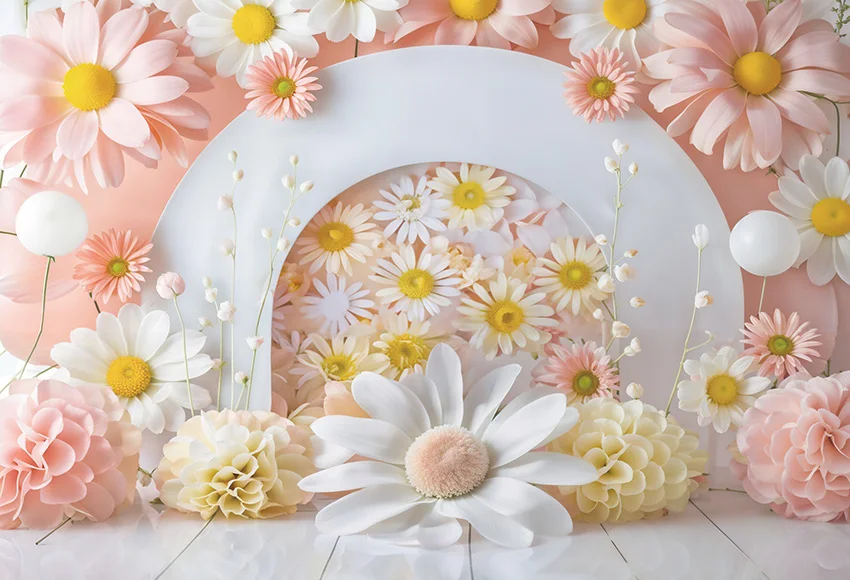 Mehofond Photography Backdrop Pink Daisy Curtain Decor for Girls Newborn Birthday Party Arch Door Cake Smash Background Props
