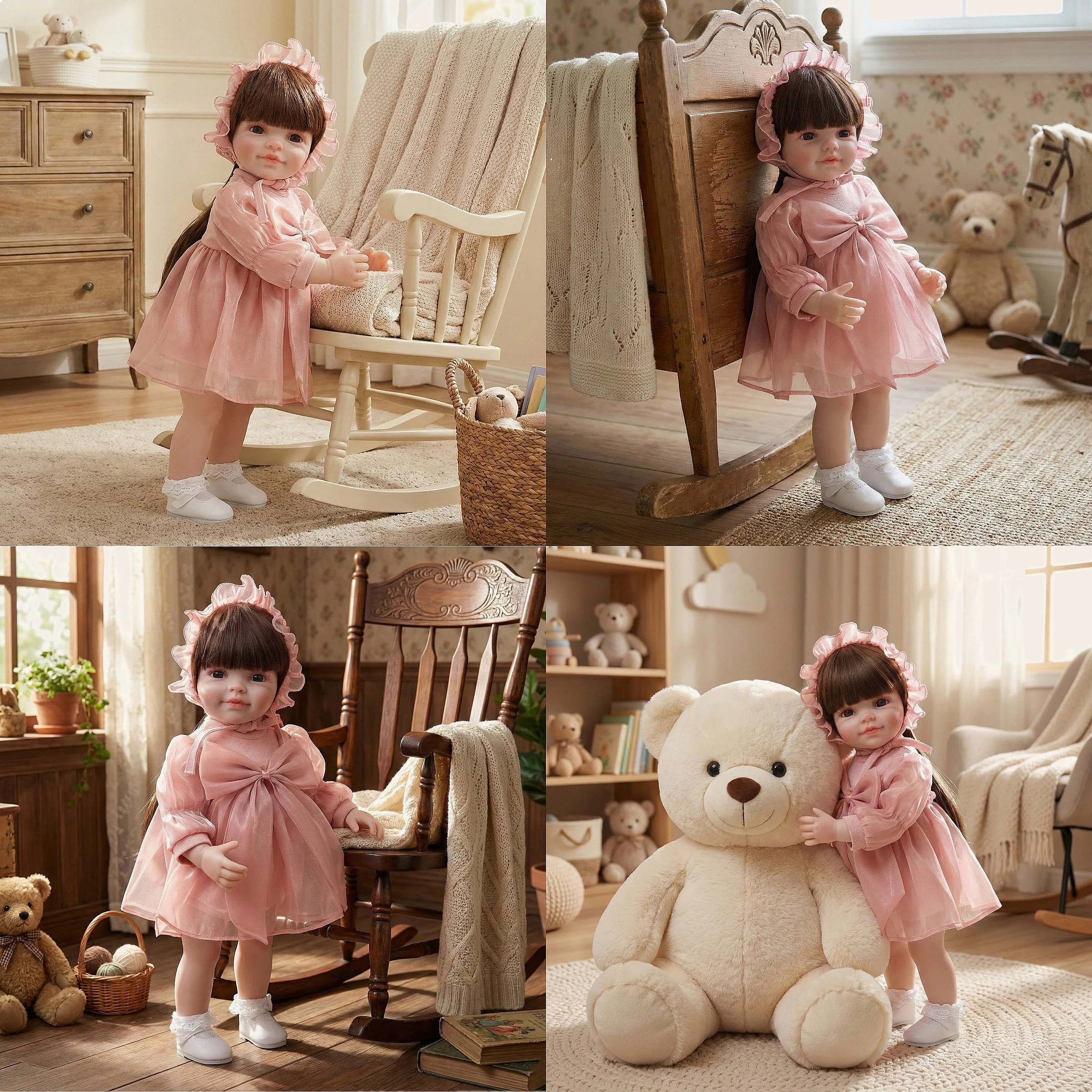 55cm Realistic Reborn Baby Doll Long Hair Standing Girl Soft Silicone Gift Toy