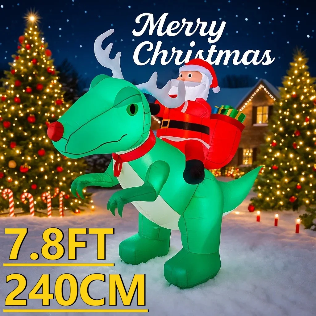 7,8 FT LED Aufblasbare Weihnachten Hof Dekor Santa Reiten Dinosaurier Rasen Garten Liefert Hause Ornament Geschenke Spielzeug Weihnachten Dekorationen