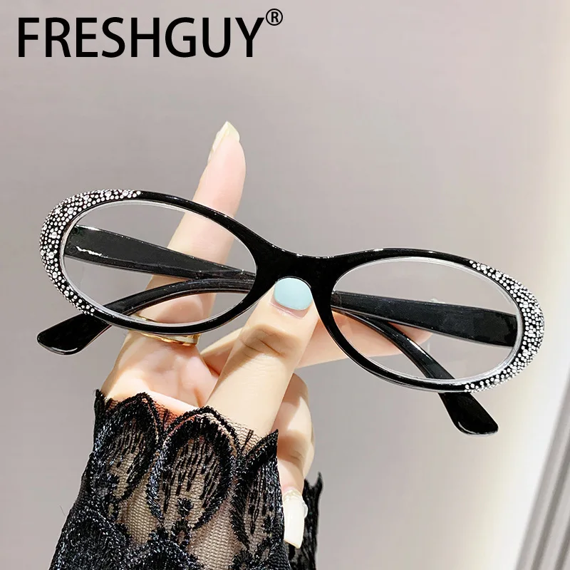 FRESHGUY Fashion Women's Blue-light-blocking Glasses Diamond Setting Design Elliptic Border Eyewear 2024 New Glasses