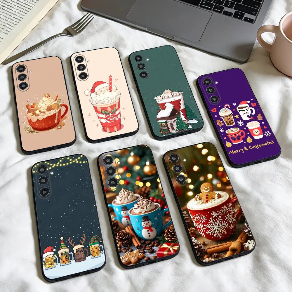

Christmas Art winter Coffee phone Case For Samsung Galaxy A73,A72,A71,A70,A53,A52,A51,Others Soft Black Shell