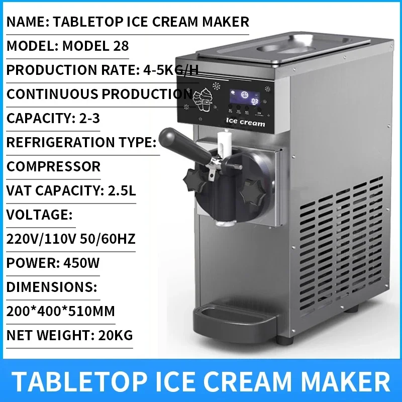 Tabletop Commercial Ice Cream Maker, 110V/220V Automatic Soft Serve Ice Cream Machine