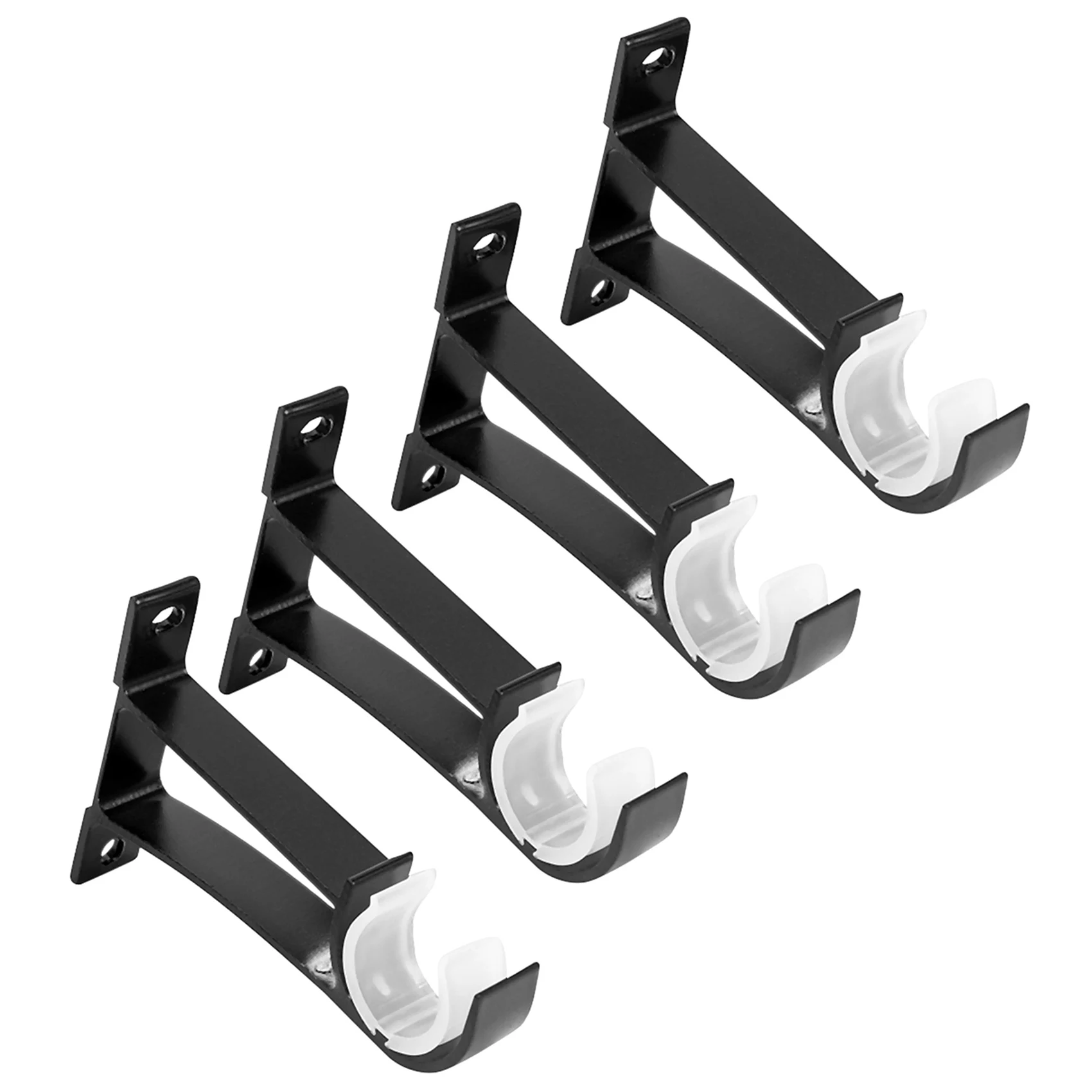 HRBAJ-4 Pack Single Curtain Rod Brackets For Drapery Rod Aluminum Alloy Heavy Duty Curtain Rod Holders (Black)