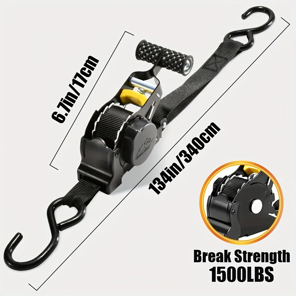 1Pc Heavy Duty Ratchet Tie-Down Straps – Retractable Tow Ropes with Alloy Hooks, Rust-Proof Wear-Resistant, Perfect ZSY