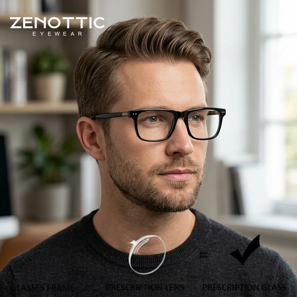 

ZENOTTIC (размер XL) квадратные очки из ацетата для мужчин, очки для коррекции близорукости, прогрессивные мультифокальные оптические очки