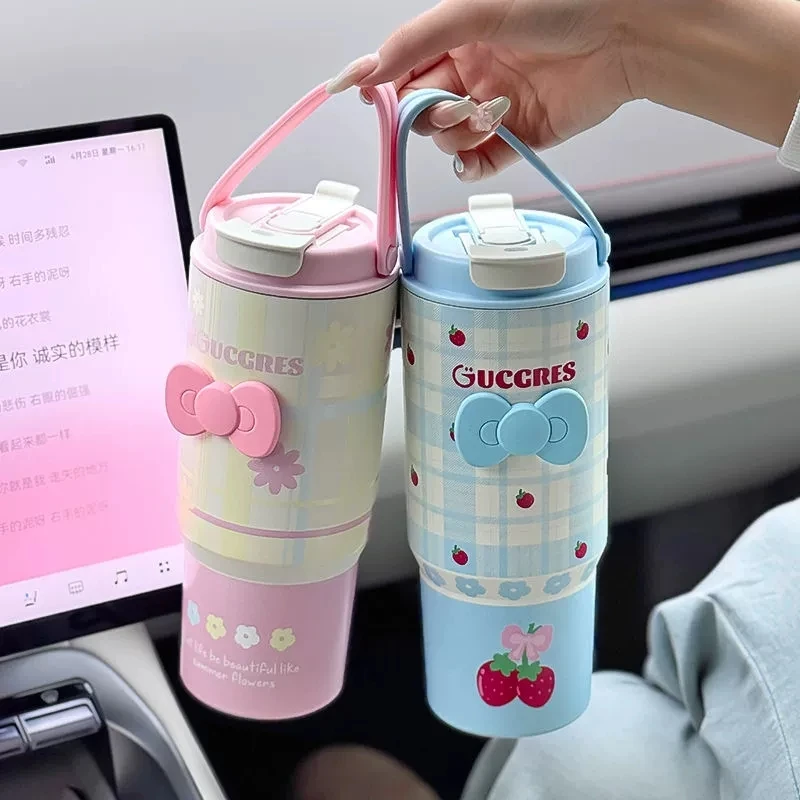

Cute Strawberry Thermos Bottle For Hot and Cold Drink 316 Stainless Steel Vacuum Tumbler With Straw Outdoor Portable Car Ice Cup