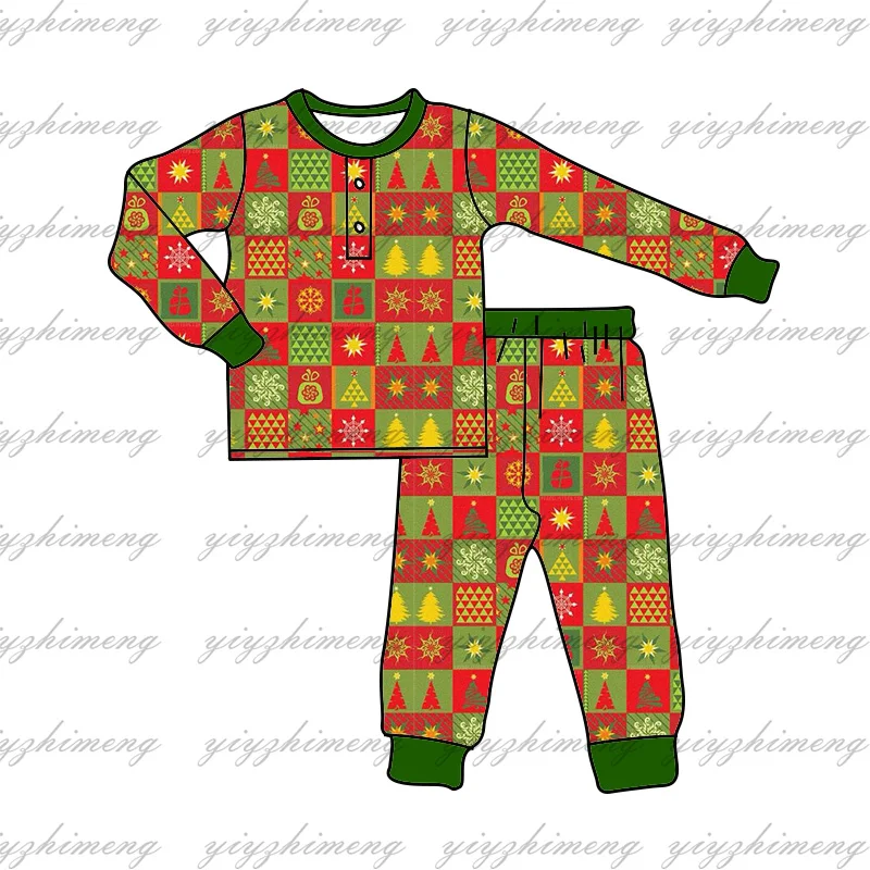 Christmas pajamas Baby Girls Boys Christmas tree plaid pattern home improvement collection boutique children's clothing siblings