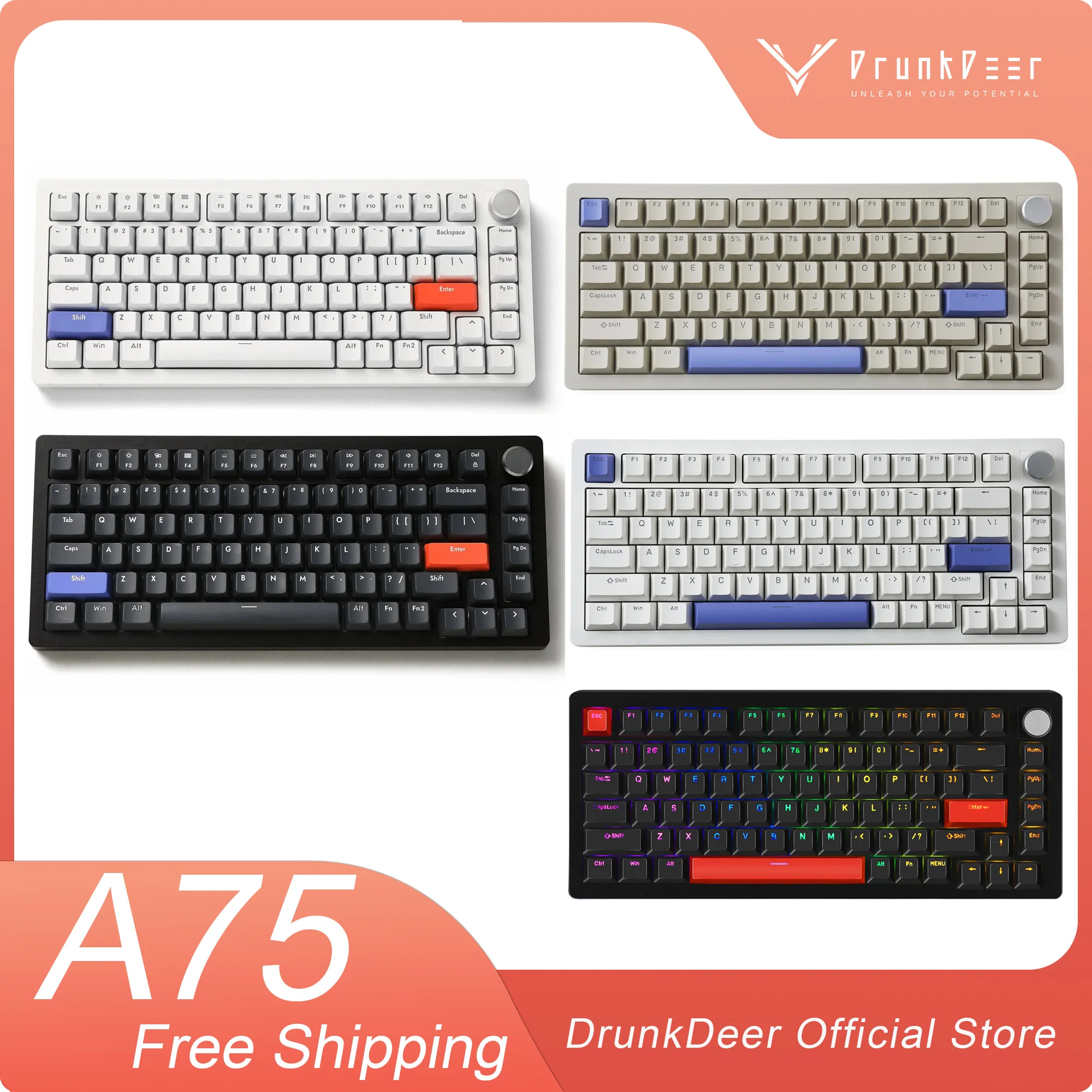 DrunkDeer A75 Rapid Trigger Mechanical Keyboard,TKL Gaming Keyboards, Hyper Fast Magnetic Switch Keyboard, RGB Compact 82 Keys