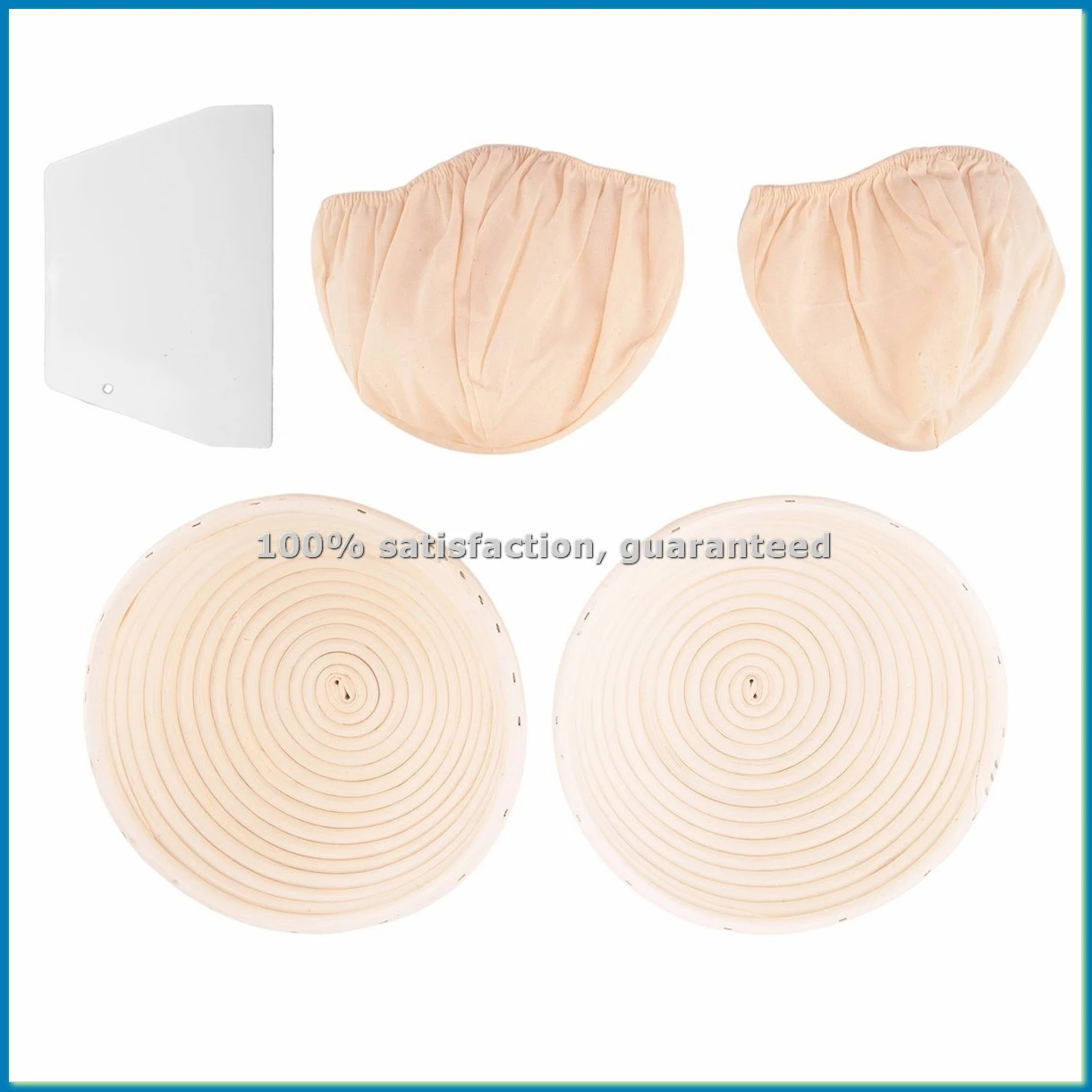 

Набор круглых корзин (2 шт.) для хлеба и теста, корзина для расстойки теста (баннетон) с льняными вкладышами, набор круглых скребков для теста - AT35