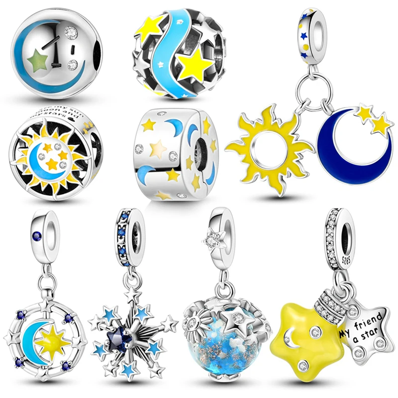 

New Women's Gift 925 Silver Creative Sun, Moon, Stars, Night Glow Beaded Fashion DIY Charm Bracelet Pendant Jewelry