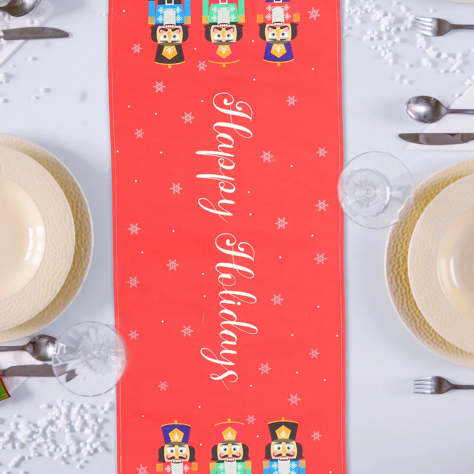 

Christmas Nutcracker Soldier Table Runner Polyester Home Xmas Dinner nament Lovely Photo Prop Tablecloth