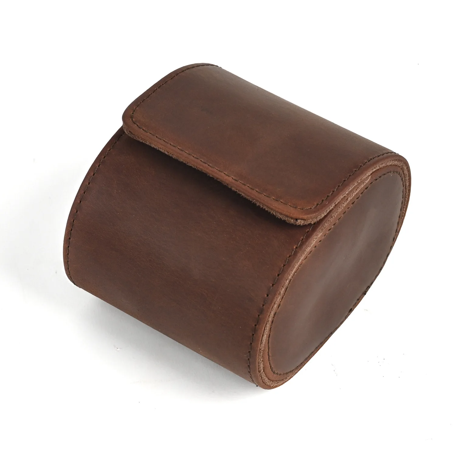 Retro Leather Watch Box, Portable Single Wristwatch Case for Travel, Crazy Horse Cowhide Mechanical Watch Storage Pouch