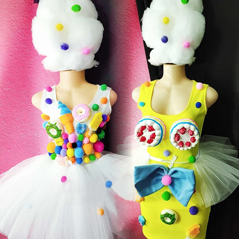 Customized Merry Christmas Party Sweet Sugar Ice Cream Costumes,Donuts Parade Dress Dance Rainbow Color Candy Skirt For New Year