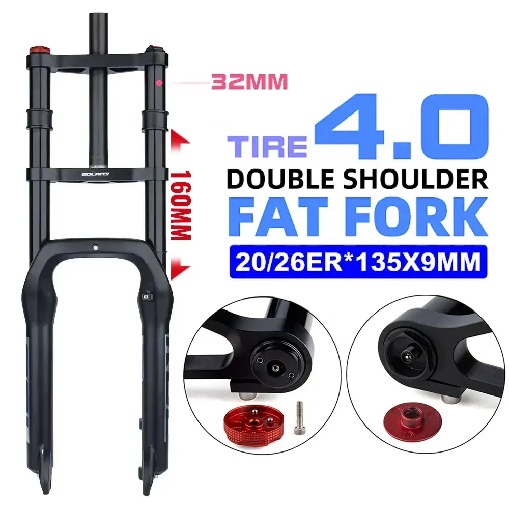 Bolany Air Supension Fork double shoulder snow fat bike fork 26 20 4.0 air mtb snow bike front fork for electric bike 135*9 mm