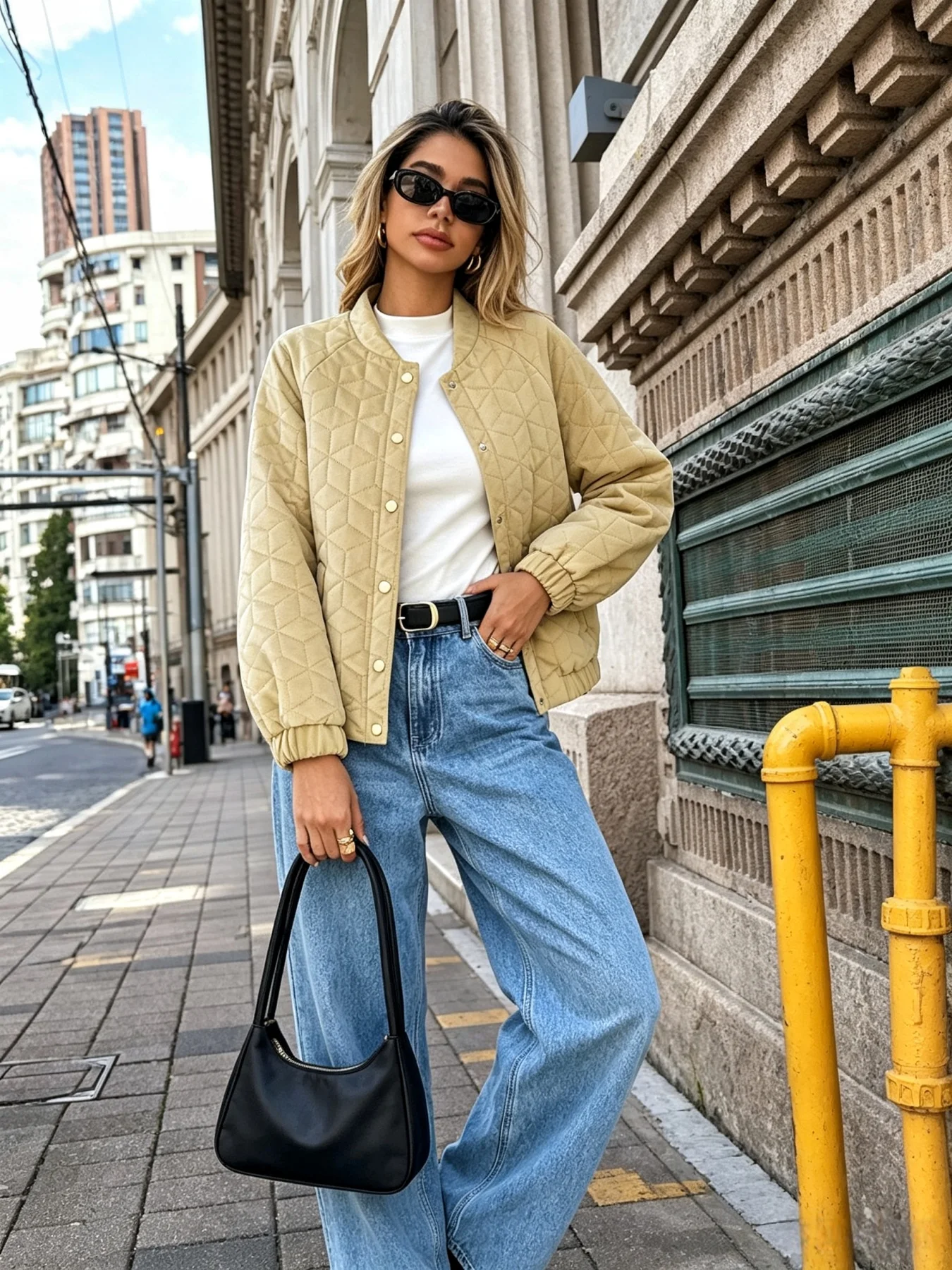 Women Fall Winter Quilted Bomber Jacket, Stand Collar Snap Button Short Padded Coat Casual Outerwear