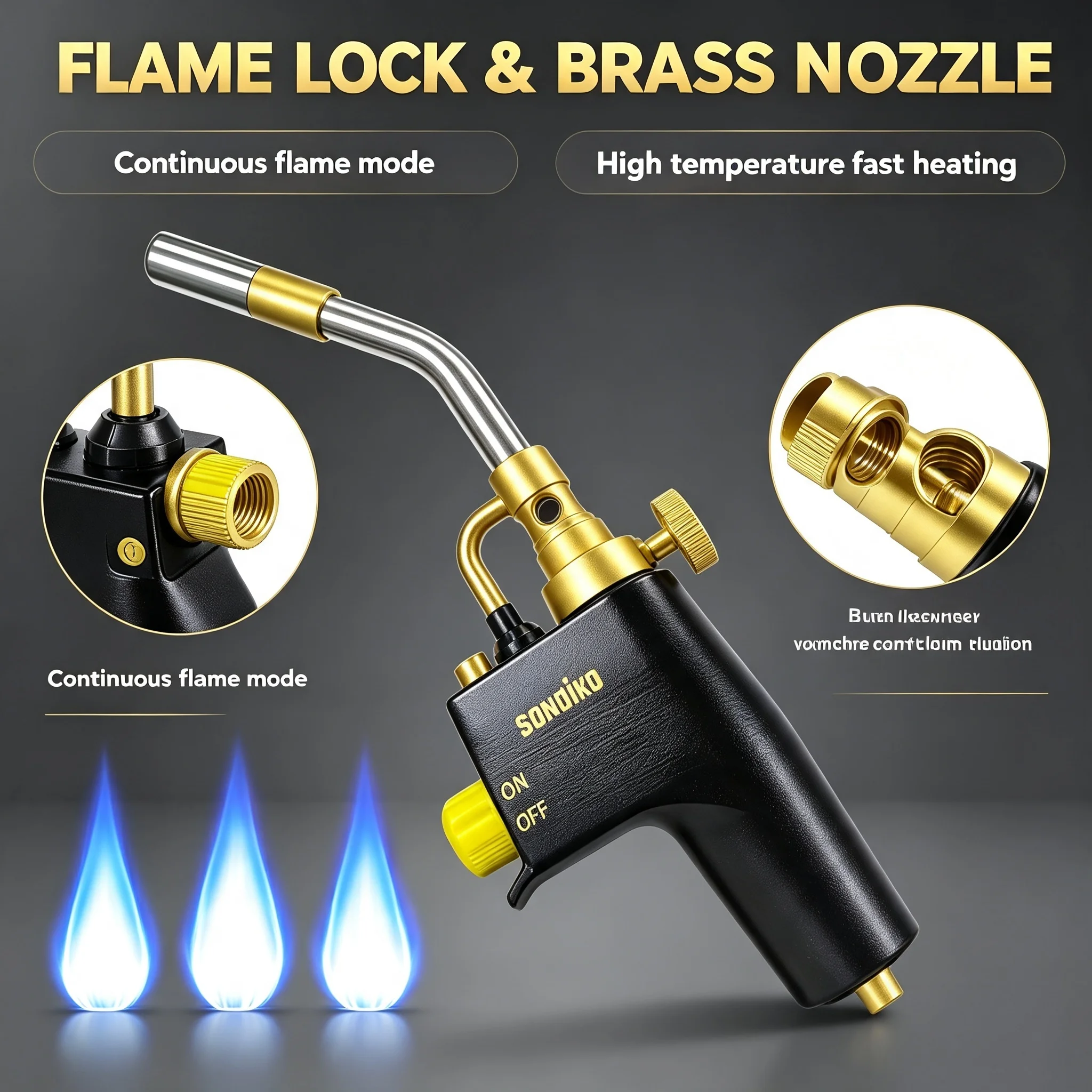 Metal Propane Gas Torch Head, High Power Trigger Ignition Blow Torch for Soldering, Machinery Maintenance, Barbecue