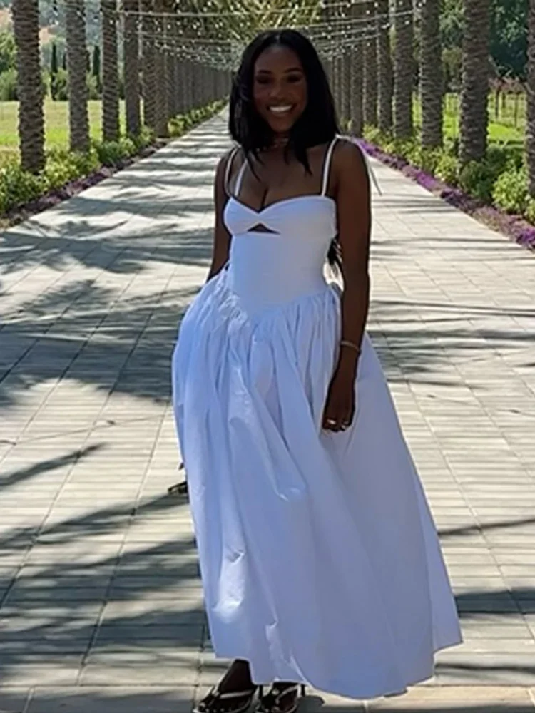 Hollow Out Maxi Dress High Waist Slim Fit A Line Halter Robe Lace Up Party Long Vestidos 2025 Women Dresses Club Gowns Dresses