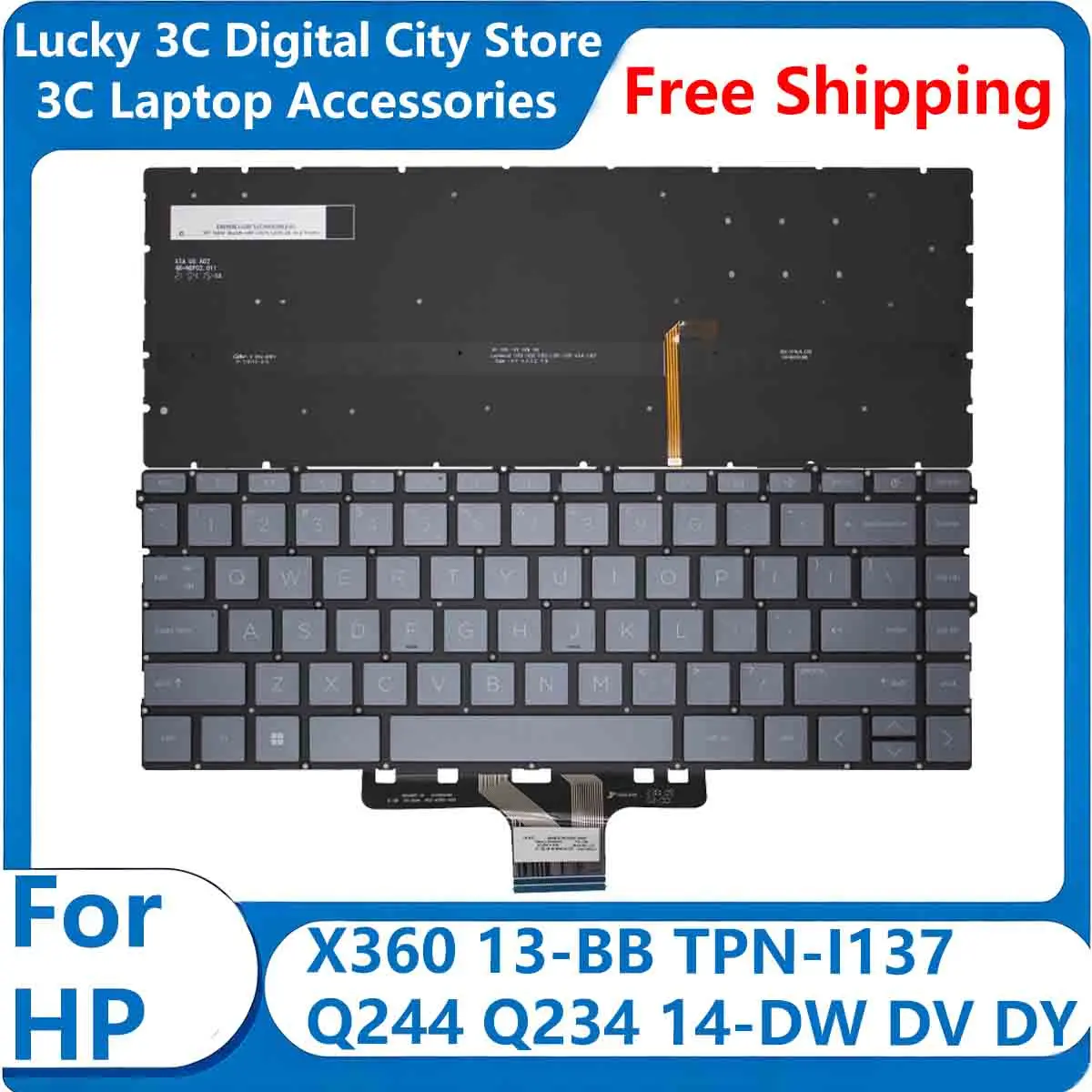 New Replace Laptop Keyboard for HP Pavilion X360 13-BB TPN-I137 Q244 Q234 14-DW/DV/DY Blue with Backlit US/UK/RU/FR/SP Keyboard