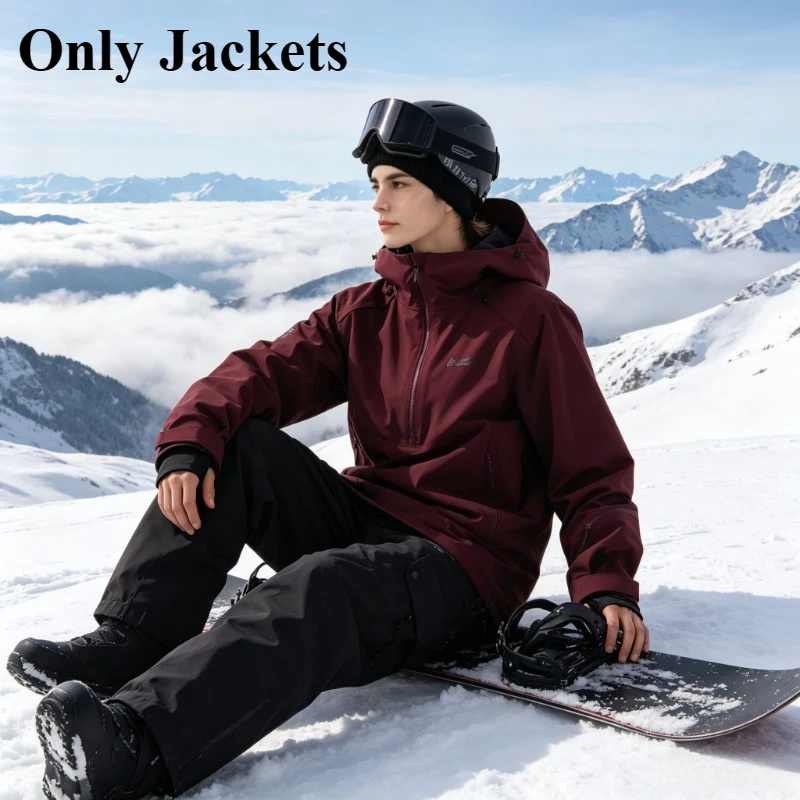 2026 Winter Men's Sports Solid Color Hooded Jacket Ski Outdoor Windproof Waterproof Ski Top Women's Warm Breathable Snow Jacket