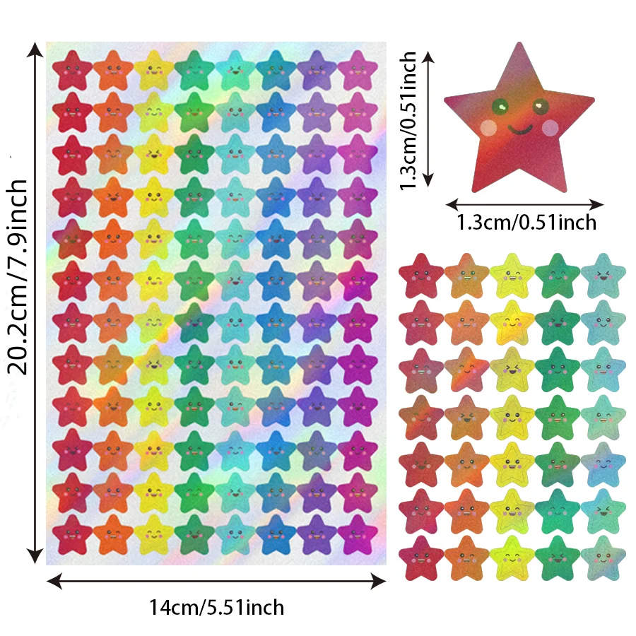 480 Pcs Sparkling Holographic Foil Star Stickers, 0.75